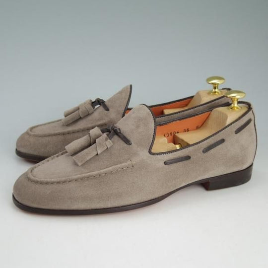 新品★(伊)サントーニ SIZE 5【★タッセルローファー/薄茶】スエード/13904/スリッポン/メンズ/SANTONI★d411