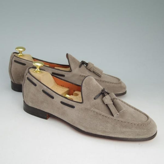 新品★(伊)サントーニ SIZE 5【★タッセルローファー/薄茶】スエード/13904/スリッポン/メンズ/SANTONI★d411