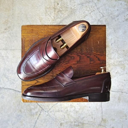 極上★(伊)タニノクリスチー SIZE 5.5【定価10万円以上★コインローファー】130543/スリッポン/赤茶/カーフ/メンズ/TANINO CRISCI★d416