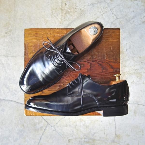 美品★(英)Loake/ローク 6F【★プレーントゥ/205B】ポリッシュレザー/黒/メンズ★d422