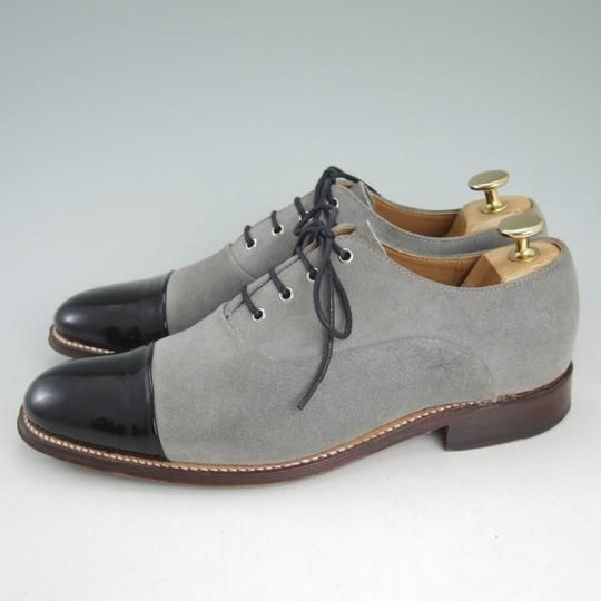 極美品★(英)グレンソン UK6【★コンビ仕様/スエード×カーフ】4003-25/ストレートチップ/灰×黒/メンズ/GRENSON★d430