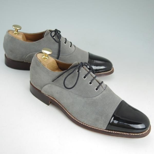 極美品★(英)グレンソン UK6【★コンビ仕様/スエード×カーフ】4003-25/ストレートチップ/灰×黒/メンズ/GRENSON★d430