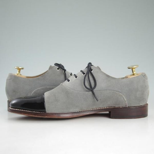 極美品★(英)グレンソン UK6【★コンビ仕様/スエード×カーフ】4003-25/ストレートチップ/灰×黒/メンズ/GRENSON★d430