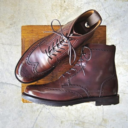 極美品★チャーチ 70F/UK7【★エンフィールド/ENFIELD/4都市ロゴ】ブーツ/143ラスト/ネバダカーフ/フルブローグ/茶/メンズ/Church's★d431