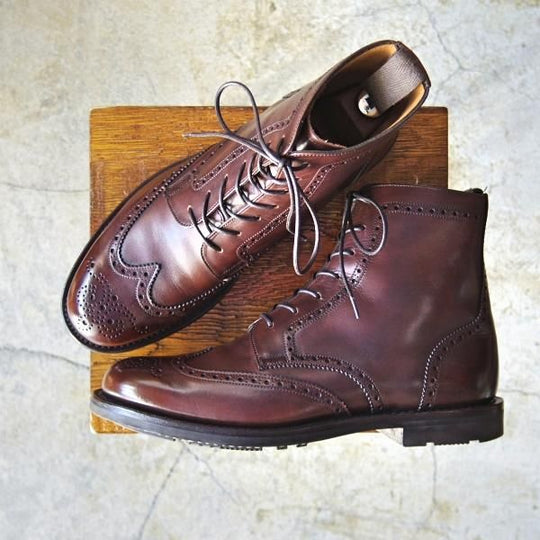 極美品★チャーチ 70F/UK7【★エンフィールド/ENFIELD/4都市ロゴ】ブーツ/143ラスト/ネバダカーフ/フルブローグ/茶/メンズ/Church's★d431