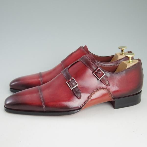 美品★(スペイン製)マグナーニ SIZE 43【★オパンケ/ボロネーゼ製法】ダブルモンク/赤系/カーフ/メンズ/MAGNANNI★d437
