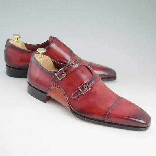 美品★(スペイン製)マグナーニ SIZE 43【★オパンケ/ボロネーゼ製法】ダブルモンク/赤系/カーフ/メンズ/MAGNANNI★d437