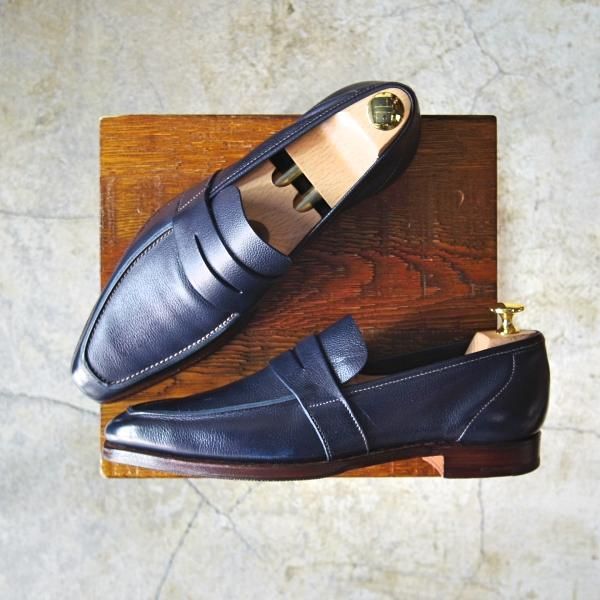 美品★クロケット&ジョーンズ 6E【★コインローファー/JERSEY】348ラスト/スエード/紺/グレインレザー/メンズ/Crockett&Jones★d444