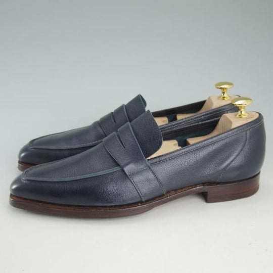 美品★クロケット&ジョーンズ 6E【★コインローファー/JERSEY】348ラスト/スエード/紺/グレインレザー/メンズ/Crockett&Jones★d444