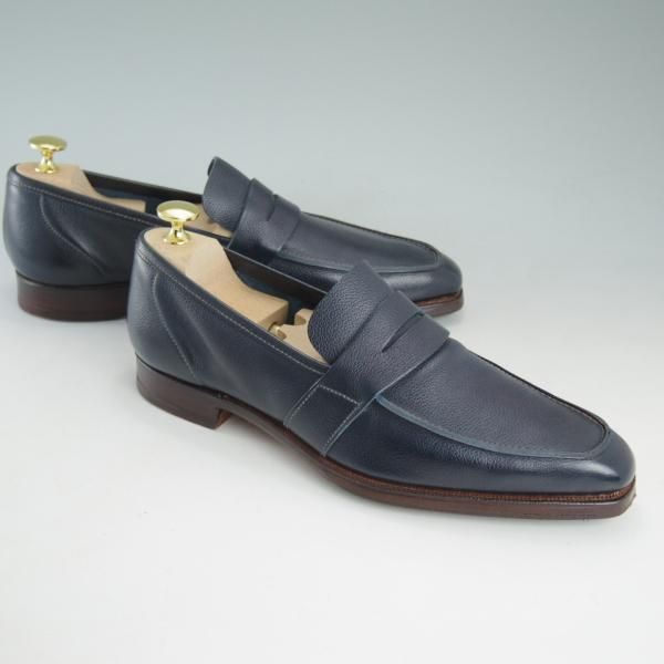 美品★クロケット&ジョーンズ 6E【★コインローファー/JERSEY】348ラスト/スエード/紺/グレインレザー/メンズ/Crockett&Jones★d444