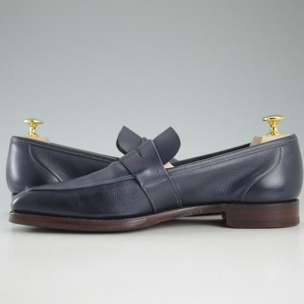 美品★クロケット&ジョーンズ 6E【★コインローファー/JERSEY】348ラスト/スエード/紺/グレインレザー/メンズ/Crockett&Jones★d444