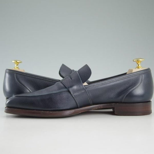 美品★クロケット&ジョーンズ 6E【★コインローファー/JERSEY】348ラスト/スエード/紺/グレインレザー/メンズ/Crockett&Jones★d444