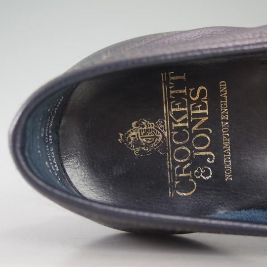 美品★クロケット&ジョーンズ 6E【★コインローファー/JERSEY】348ラスト/スエード/紺/グレインレザー/メンズ/Crockett&Jones★d444