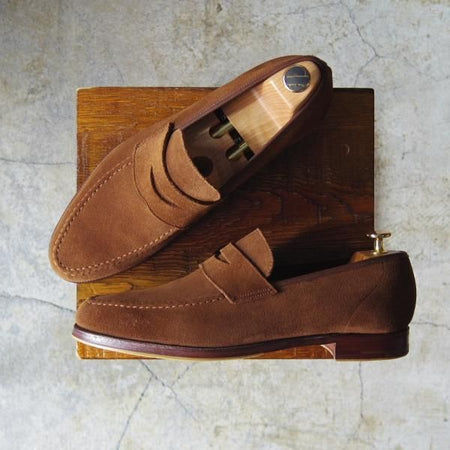 極美品★クロケット&ジョーンズ 8E【★ビームスF別注/CAMDEN】366ラスト/コインローファー/スエード/メンズ/BEAMS F/Crockett&Jones★d446