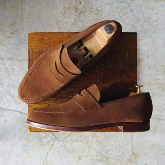 極美品★クロケット&ジョーンズ 8E【★ビームスF別注/CAMDEN】366ラスト/コインローファー/スエード/メンズ/BEAMS F/Crockett&Jones★d446