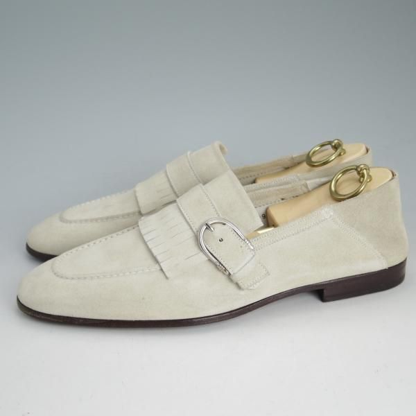 未使用★(伊)サントーニ SIZE 8【★スリッポン/ローファー/シングルモンク/キルト】スエード/アイボリー/メンズ/Santoni★d466