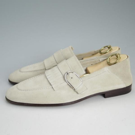 未使用★(伊)サントーニ SIZE 8【★スリッポン/ローファー/シングルモンク/キルト】スエード/アイボリー/メンズ/Santoni★d466