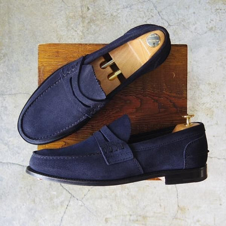 極美品★チャーチ 10G【★コインローファー/Pembrey/ペンブリー】126ラスト/ビーフロール/4都市ロゴ/スエード/紺/メンズ/Church's★d506