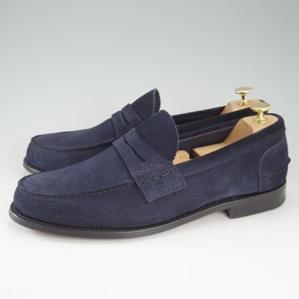 極美品★チャーチ 10G【★コインローファー/Pembrey/ペンブリー】126ラスト/ビーフロール/4都市ロゴ/スエード/紺/メンズ/Church's★d506