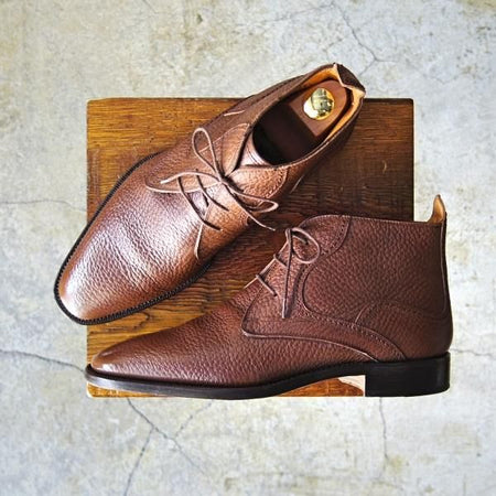 美品★(伊)Bemer's/ベーメルズ SIZE 39.5【貴重★ステファノベーメル別ライン】チャッカブーツ/グレインレザー/茶/Stefano Bemer★d512