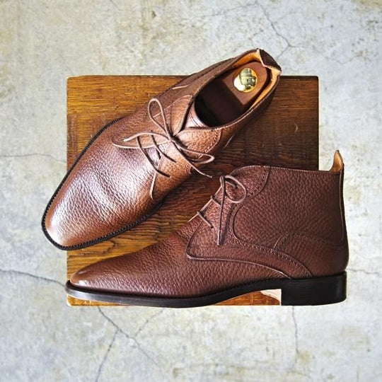 美品★(伊)Bemer's/ベーメルズ SIZE 39.5【貴重★ステファノベーメル別ライン】チャッカブーツ/グレインレザー/茶/Stefano Bemer★d512