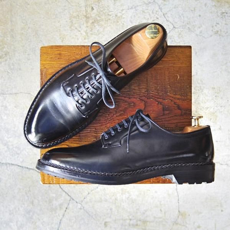 極美品★(伊)F.LLI ジャコメッティ SIZE 42【定価10万円以上★ノルベジェーゼ製法/プレーントゥ】カーフ/黒/Giacometti★d515