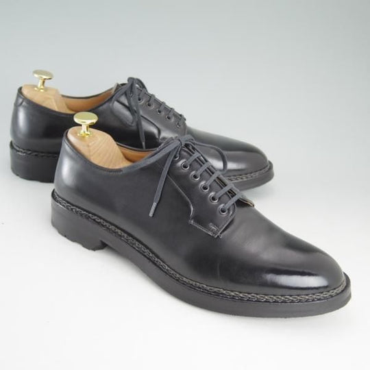 極美品★(伊)F.LLI ジャコメッティ SIZE 42【定価10万円以上★ノルベジェーゼ製法/プレーントゥ】カーフ/黒/Giacometti★d515