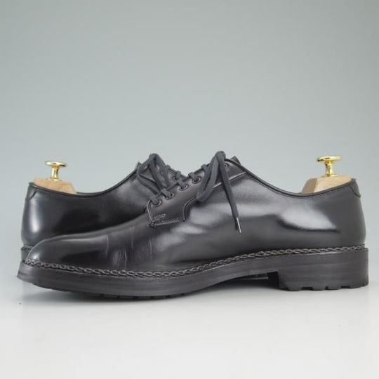 極美品★(伊)F.LLI ジャコメッティ SIZE 42【定価10万円以上★ノルベジェーゼ製法/プレーントゥ】カーフ/黒/Giacometti★d515