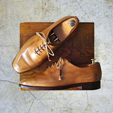 極上★(伊)ステファノビ製 SIZE 7【高額★スキンステッチ仕様/BEAMS別注/ビームス】ホールカット/カーフ/薄茶/メンズ/STEFANOBI★d516