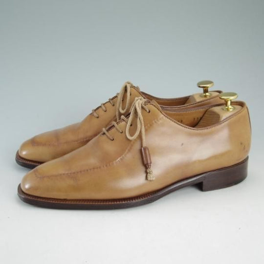 極上★(伊)ステファノビ製 SIZE 7【高額★スキンステッチ仕様/BEAMS別注/ビームス】ホールカット/カーフ/薄茶/メンズ/STEFANOBI★d516