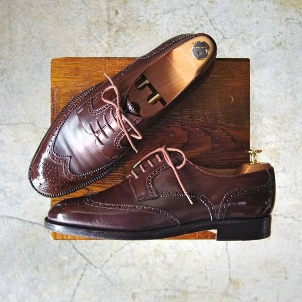 極上★(伊)タニノクリスチー SIZE 8.5【貴重★ハンドソーンウェルテッド製法/フルブローグ】カーフ/濃茶/メンズ/TANINO CRISCI★d522