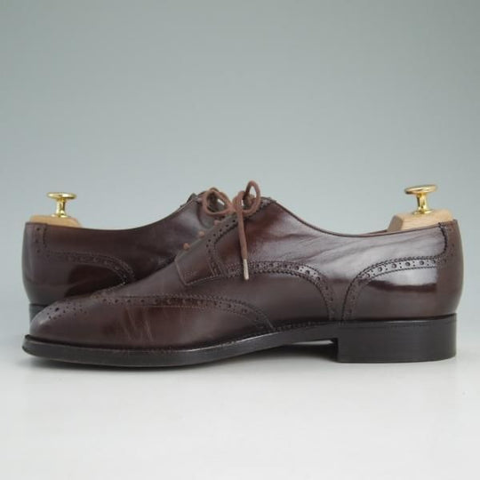 極上★(伊)タニノクリスチー SIZE 8.5【貴重★ハンドソーンウェルテッド製法/フルブローグ】カーフ/濃茶/メンズ/TANINO CRISCI★d522