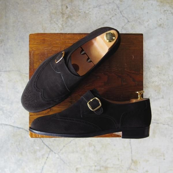 極上★(伊)タニノクリスチー SIZE 6【定価10万円以上★モンクストラップ】109176/スエード/黒/メンズ/TANINO CRISCI★d523