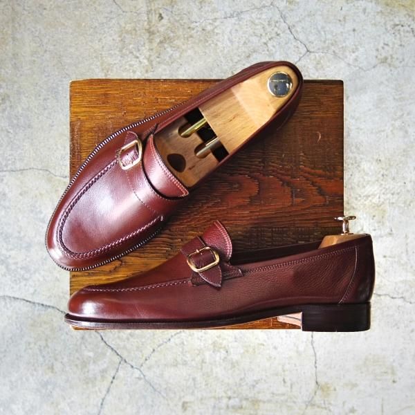 極美品★(伊)タニノクリスチー SIZE 8【定価10万円以上★モンクストラップ/スリッポン】グレインレザー/赤茶/メンズ/TANINO CRISCI★d524