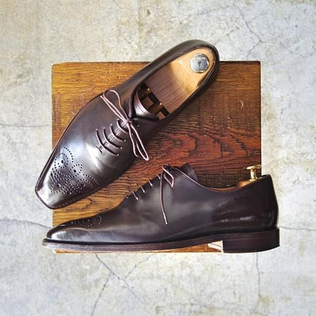 極上★パラブーツ SIZE 6【貴重★レザーソールのホールカット/WAGRAM】カーフ/濃茶/メンズ/Paraboot★d538