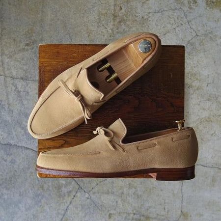 美品★クロケット&ジョーンズ 7E【★ヘイリング/HAYLING】リボンローファー/スエード/薄茶/メンズ/Crockett&Jones★d562