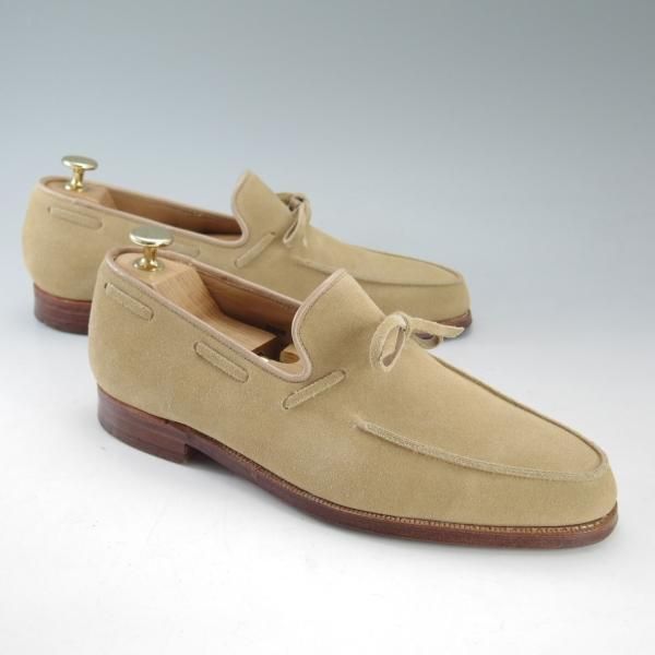 美品★クロケット&ジョーンズ 7E【★ヘイリング/HAYLING】リボンローファー/スエード/薄茶/メンズ/Crockett&Jones★d562