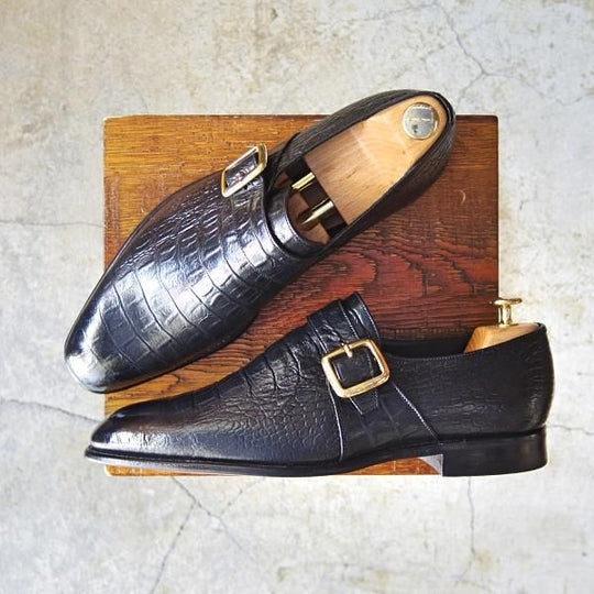 美品★(英)チーニー 8.5F【★(英)Herring Shoes別注/型押し革】DYLAN/12319ラスト/モンクストラップ/黒/ヘリング/メンズ/CHEANEY★d579
