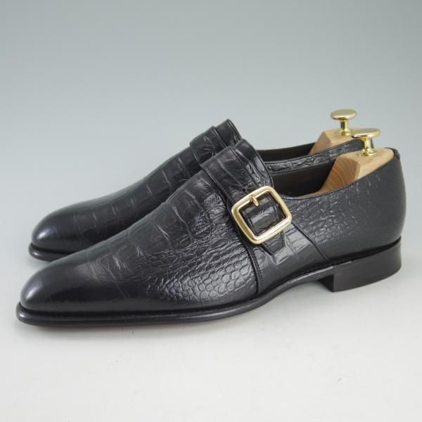 美品★(英)チーニー 8.5F【★(英)Herring Shoes別注/型押し革】DYLAN/12319ラスト/モンクストラップ/黒/ヘリング/メンズ/CHEANEY★d579