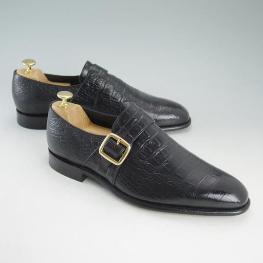 美品★(英)チーニー 8.5F【★(英)Herring Shoes別注/型押し革】DYLAN/12319ラスト/モンクストラップ/黒/ヘリング/メンズ/CHEANEY★d579