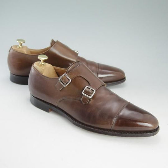 極上★クロケット&ジョーンズ 8.5E【定番★LOWNDES/ラウンズ/348ラスト】ダブルモンク/カーフ/茶/メンズ/靴/Crockett&Jones★d581