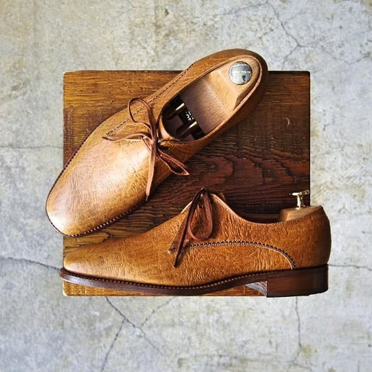 美品★(英)グレンソン 6.5FX【貴重★アンテロープ革/GENUINE ANTELOPE】プレーントゥ/Vフロント/茶/メンズ/シューズ/GRENSON★d590