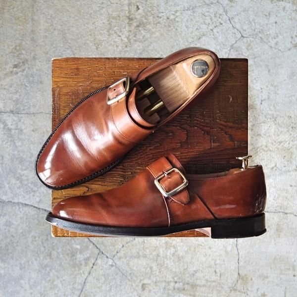 極上★チャーチ 60F/UK6【★ウェストバリー/WESTBURY/173ラスト】4都市ロゴ/ネバダカーフ/モンクストラップ/茶/メンズ/Church's★d595