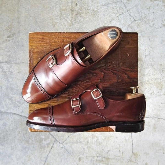 極上★クロケット&ジョーンズ 6.5E【★ロイドフットウェア別注/LloydFootwear】ダブルモンク/317ラスト/カーフ/茶/Crockett&Jones★d596