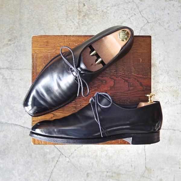 極上★クロケット&ジョーンズ 6E【★ハンドグレードライン/STANLEY】337ラスト/プレーントゥ/Vフロント/カーフ/黒/Crockett&Jones★d599