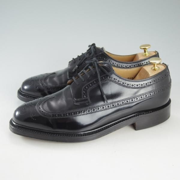極上★(英)チーニー製 UK8/US8.5G【貴重★ROYAL TWEEDライン/44ラスト】ロングウイング/ポリッシュレザー/黒/メンズ/CHEANEY★d603