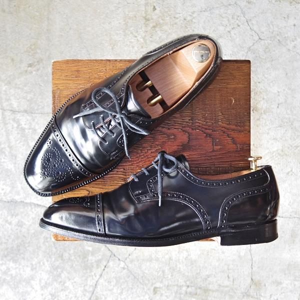 極上★チャーチ 95G/UK9.5【旧チャーチ★ブックバインダーカーフ/73ラスト】3都市ロゴ/CROMWELL/セミブローグ/黒/メンズ/Church's★d607