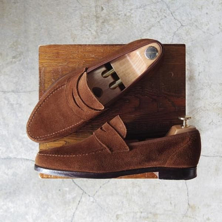 極上★クロケット&ジョーンズ 7E【★コインローファー/スエード】茶/メンズ/Crockett&Jones★d620