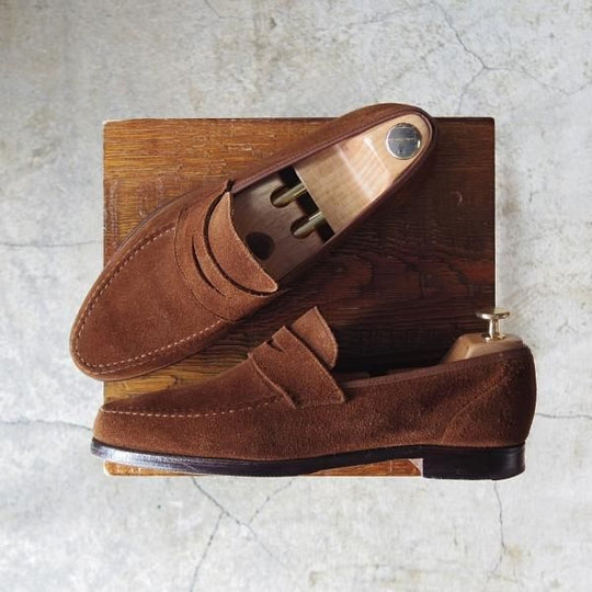 極上★クロケット&ジョーンズ 7E【★コインローファー/スエード】茶/メンズ/Crockett&Jones★d620