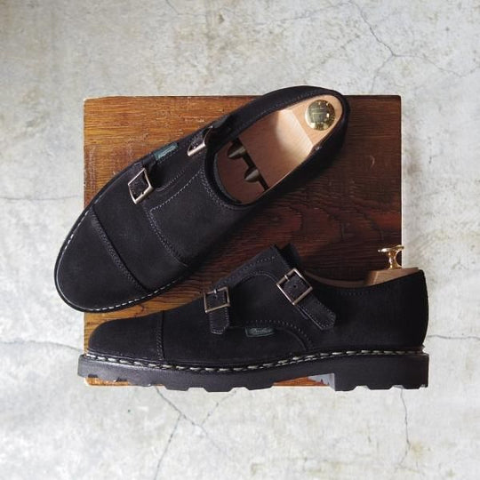 極美品★パラブーツ SIZE 6【貴重★スエード/WILLIAM/ウィリアム】ダブルモンク/マルシェソール/黒/メンズ/Paraboot★d621